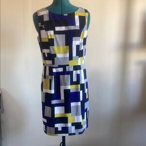 Banana Republic Blue and White Sheath Dress Sleeveless Scoop Neck